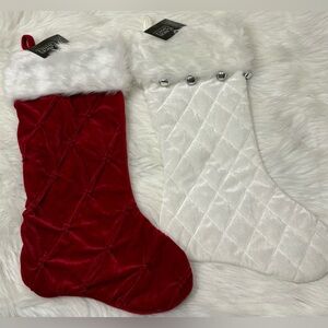 New! 2 Beautiful Christmas Holiday Stockings (Red & White With Bells)